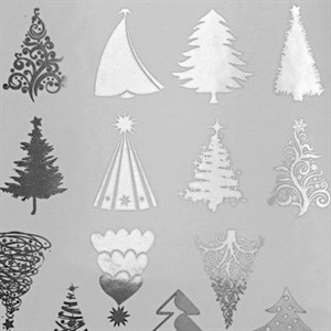 Decals til fusing, Juletræ, Sølv, 13,3x10cm